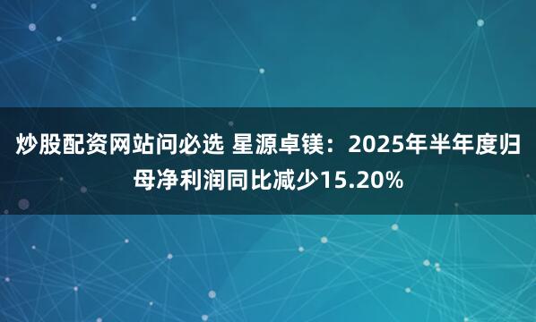 炒股配资网站问必选 星源卓镁：2025年半年度归母净利润同比减少15.20%